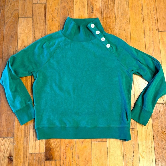 J. Crew | Button Collar Sweatshirt | size M | Green - Picture 2 of 6